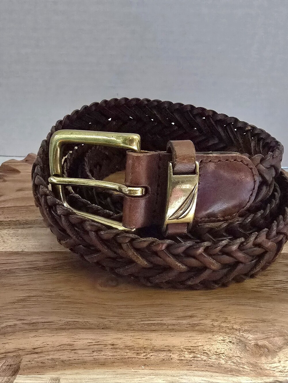 NAUTICA Men's Brown Braided Leather Belt Size 42 Brass Roller Buckle 1 1/4"Wide. - Picture 10 of 10